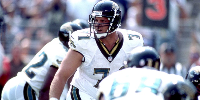 Offensive Tackle Tony Boselli #71 of the Jacksonville Jaguars received instruction from the sideline prior to getting into position at the line of scrimmage in a NFL game with the Baltimore Ravens at PSINet Stadium on Sept. 10, 2000 in Baltimore, Maryland.