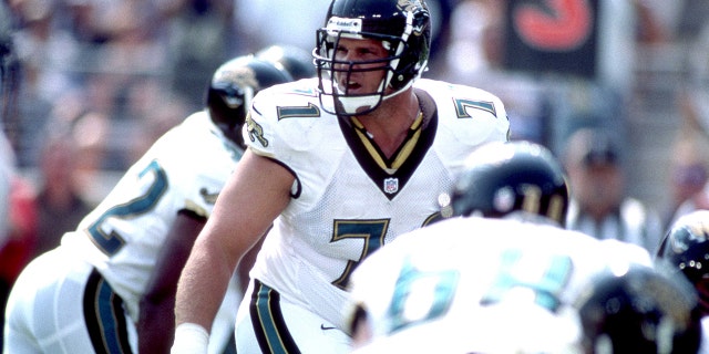 Jacksonville Jaguars offensive tackle Tony Bocelli #71 receives instruction from the edge before getting into position on the line of scrimmage in an NFL game with the Baltimore Ravens at PSNet Stadium on September 10, 2000 in Baltimore, Maryland.