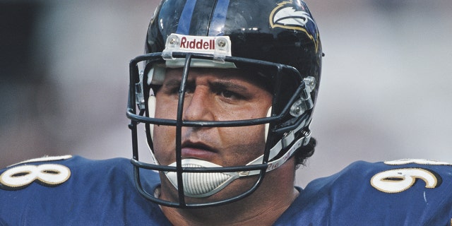 Tony Silagsa, a Baltimore Ravens nose guardle, during a match against the Pittsburgh Steelers at PSI Net Stadium in Baltimore on September 19, 1999.