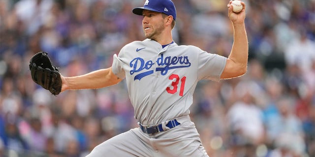 Los Angeles Dodgers starting pitcher Tyler Anderson works against the Colorado Rockies during the first inning of a baseball game Monday, June 27, 2022, in Denver. 