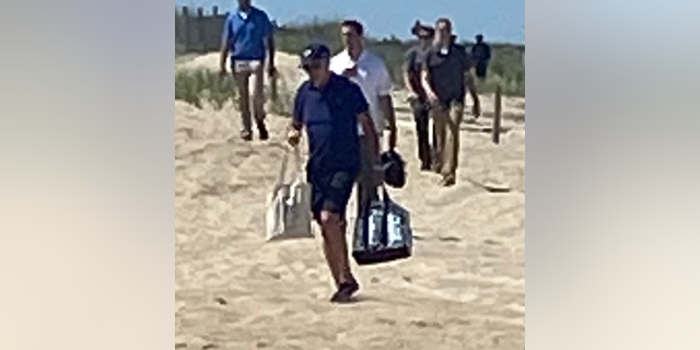 President Biden was spotted on a beach in Rehoboth Beach, Delaware on Saturday afternoon.