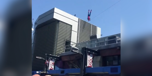A stunt performed by a Spider-Man robot went wrong at the Disney California Adventure Park in Anaheim.