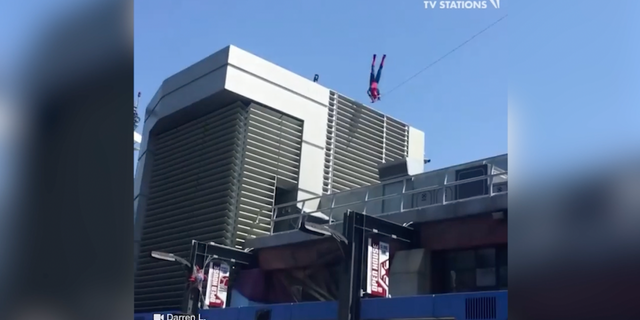 A stunt performed by a Spider-Man robot went wrong at the Disney California Adventure Park in Anaheim.