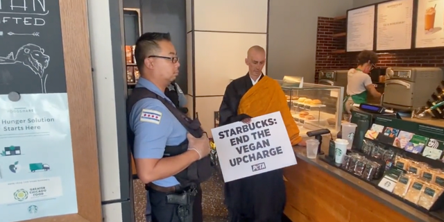 Police in Chicago, Illinois have arrested two PETA protesters for gluing their hands to a Starbucks store counter in the city's Loop on Wednesday morning.