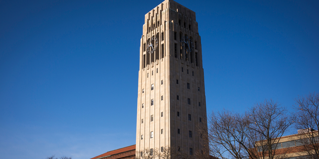 The Burton Memorial Tower stands on the central campus March 24, 2015, at the University of Michigan in Ann Arbor, Michigan. Built in 1936, the 120' tower is named for University President Marion Leroy Burton, who served from 1920-1925. 