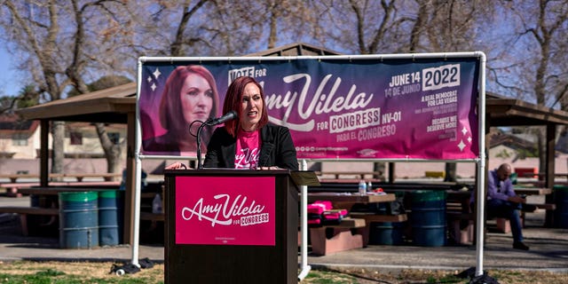 Democratic Nevada Parliamentary candidate Amy Villera speaks at the campaign launch and campaign rally on February 19, 2022 in Las Vegas, Nevada.