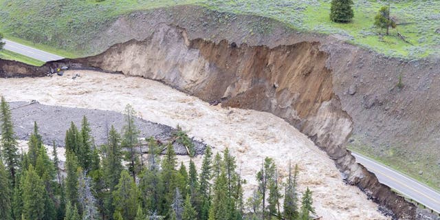 Photo of valley rockslide from 2022 Yellowstone flooding