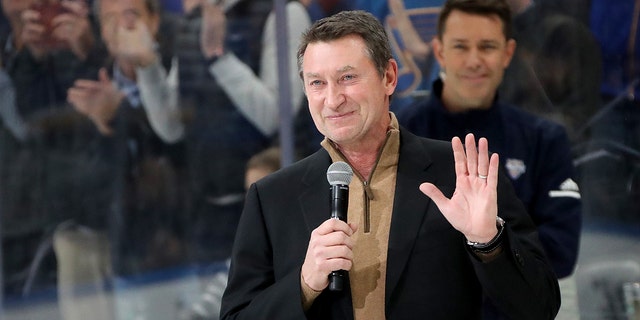 Wayne Gretzky addresses fans prior to the 2020 NHL All-Star Skills Competition at Enterprise Center on January 24, 2020 in St Louis, Missouri.