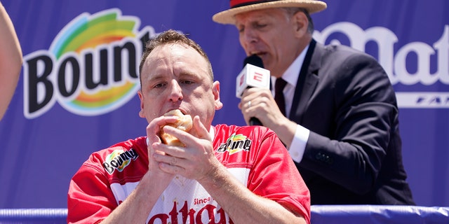 Nathan's Hot Dog Eating champion Joey Chestnut during a competition.