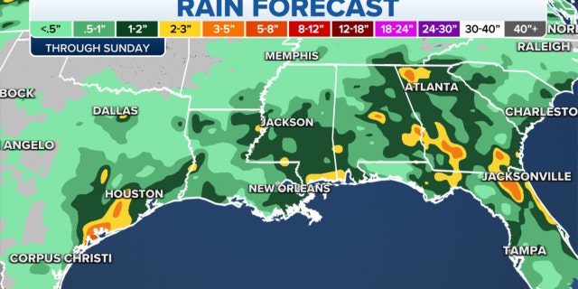 Rainy weather over the Gulf