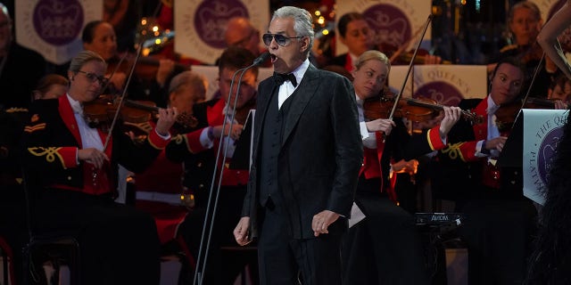 Andrea Bocelli performs during the Platinum Party at the Palace staged in front of Buckingham Palace.