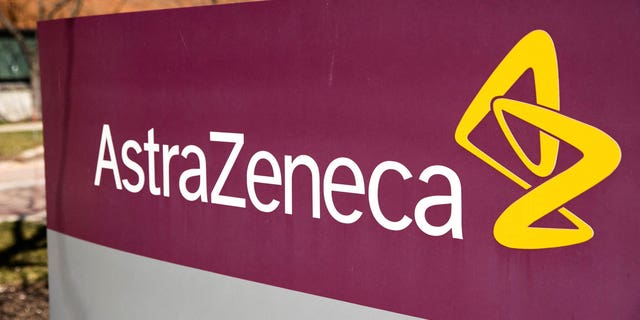 An AstraZeneca logo is seen outside its North American headquarters in Wilmington, Delaware, USA on March 22, 2021.