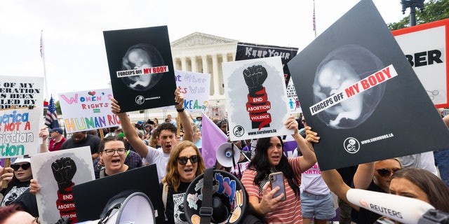 Pro-life crowd cheers over SCOTUS decision.