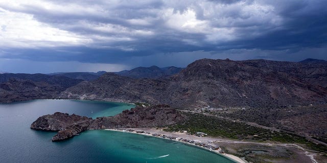 Aerial view of Bahia Concepcion on the Sea of Cortez near Mulege, South Baja California state, Mexico on July 21, 2021.