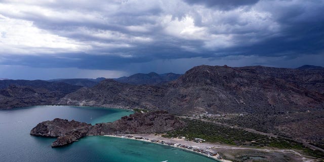 Aerial view of Bahia Concepcion on the Sea of Cortez near Mulege, South Baja California state, Mexico on July 21, 2021.