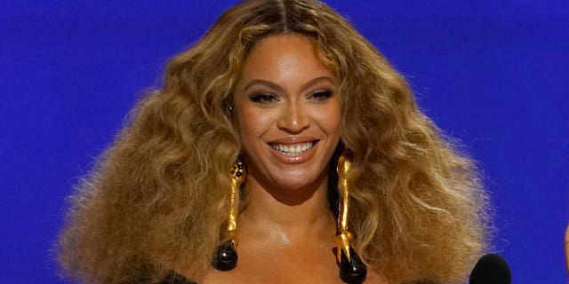 Beyonce appears at the 63rd annual Grammy Awards in Los Angeles on March 14, 2021.