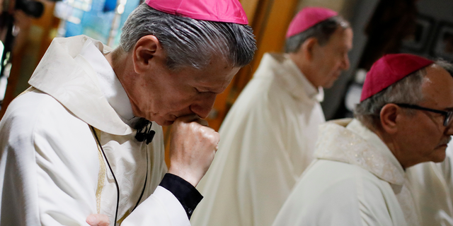 Gustavo Garcia-Siller, Archbishop of the Archdiocese of San Antonio, takes part in a mass at the Sacred Heart Catholic Church a day after a gunman killed 19 children and two teachers at Robb Elementary School, in Uvalde, Texas, U.S. May 25, 2022. REUTERS/Marco Bello