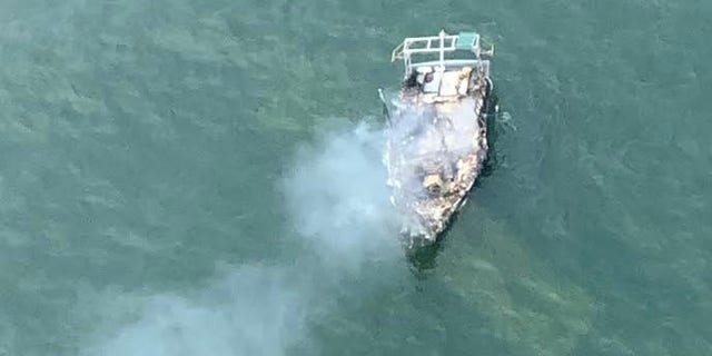 The vessel caught fire off the coast of Oregon's Manzanita Beach and eventually burned down to the waterline.