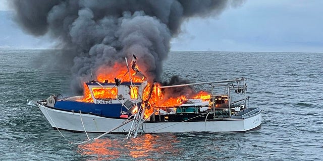 It was unclear how the 42-foot commercial fishing vessel caught fire.