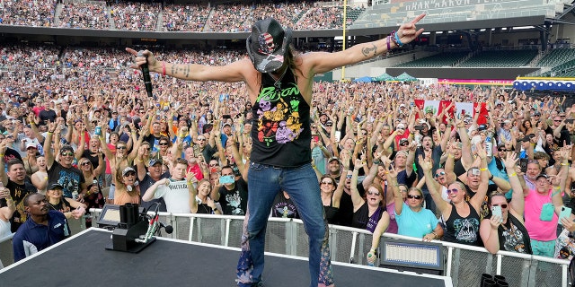 Bret Michaels of Poison performs onstage during The Stadium Tour at Truist Park on June 16, 2022 in Atlanta, Georgia.