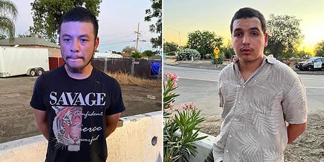 Jose Zendejas, left, and Benito Madrigal, right, were discovered with 150 packages that each contained 1,000 fentanyl pills during a traffic stop last month in Tulare County, Calif. 