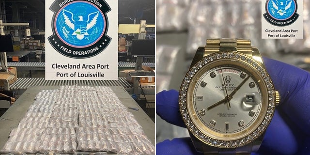 The package contained 584 counterfeit watches that had the Rolex and Cartier logos, officials said.