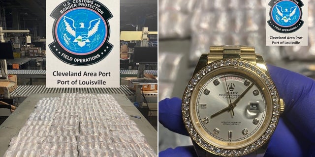 The package contained 584 counterfeit watches that had the Rolex and Cartier logos, officials said.