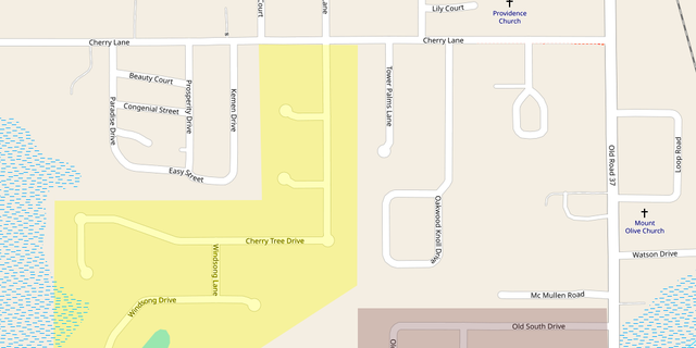 The area shaded in yellow is where six burglaries took place, while the area shaded in red is where the juvenile suspect allegedly shot himself on accident. 