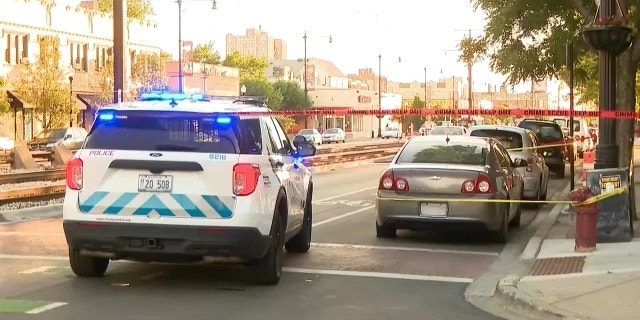 Chicago police presence at the scene where a 5-month-old was shot while inside a car.  