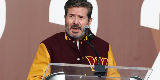 Team co-owner Dan Snyder speaks during the announcement of the Washington Football Team's name change to the Washington Commanders at FedExField on February 02, 2022 in Landover, Maryland.  