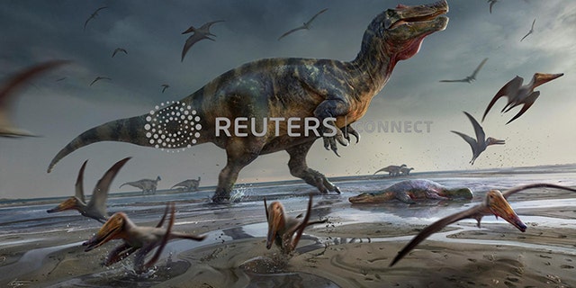 An artist's illustration shows a large meat-eating dinosaur dubbed the 