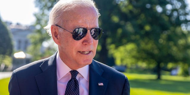 President Joe Biden speaks to the media on the south lawn of the White House. (Photo by Tasos Katopodis/Getty Images)