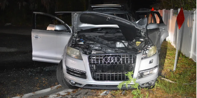 Florida Highway Patrol released a photo showing a vehicle suspected of being used in a deadly hit-and-run may have been set fire afterward. 