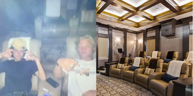 Photo combination of teenager smoking in the TV room with a photo of the room undisturbed.