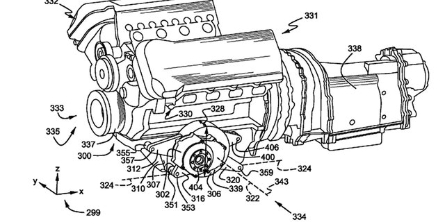 Ford has patented a design for a V8 engine with electric motors incorporated into it.