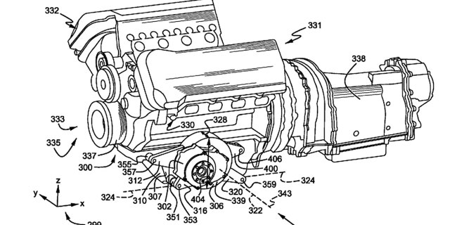 Ford has patented a design for a V8 engine with electric motors incorporated into it.