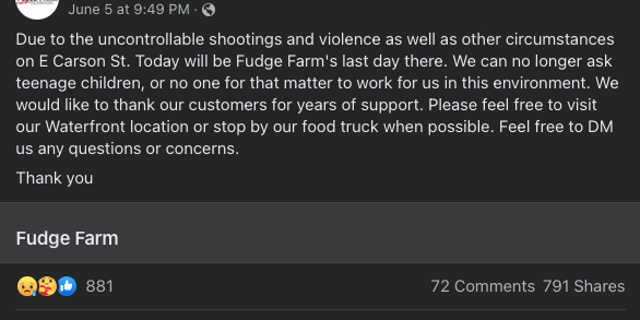 Fudge Farm, a Pittsburgh ice cream shop, announced a location closure after a string of weekend shootings. 