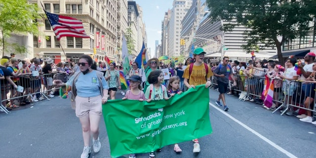 Girl Scouts of Greater New York march in the Pride Parade Sunday.