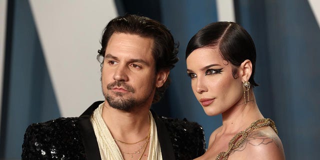 Halsey and partner Alev Aydin welcomed son Ender Ridley in July 2021. The couple is pictured at the 2022 Vanity Fair Oscar Party hosted by Radhika Jones at Wallis Annenberg Center for the Performing Arts March 27, 2022, in Beverly Hills.