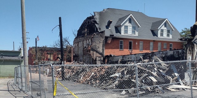 Major damage at the Historic Holly Hotel after a recent fire in Holly, Michigan. 