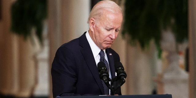 WASHINGTON, DC - JUNE 02: US President Joe Biden leaves the stage after delivering remarks on the recent mass shootings from the White House on June 02, 2022 in Washington, DC. 