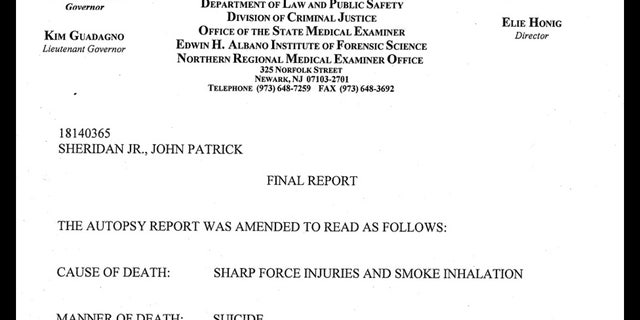 The cause and cause of death are listed in John Sheridan's preliminary report