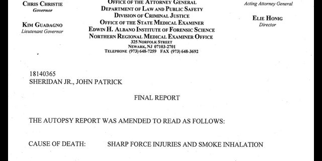 The cause and manner of death as listed on John Sheridan's initial report