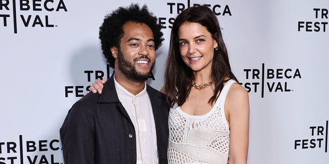 Bobby Wooten III and Katie Holmes attend "Alone Together" premiere during the 2022 Tribeca Film Festival.