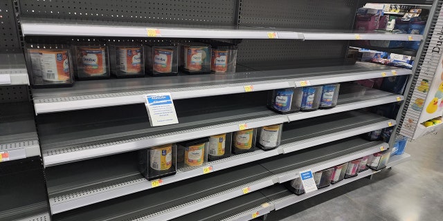 Bare shelves are seen at a store in the Baton Rouge, Louisiana, area.