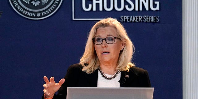 Rep. Liz Cheney, R-Wyo., vice chair of the House Select Committee investigating the Jan. 6 U.S. Capitol insurrection, delivers her "Time for Choosing" speech at the Ronald Reagan Presidential Library and Museum Wednesday, June 29, 2022, in Simi Valley, Calif. The speech is part of a series focusing on the conservative movement to address critical questions facing the future of the Republican Party. (AP Photo/Mark J. Terrill)