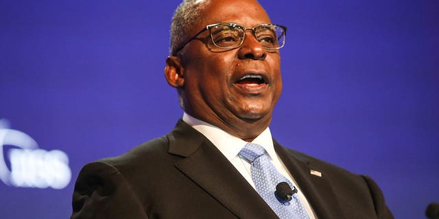 U.S. Defense Secretary Lloyd Austin speaks during a plenary session at the 19th International Institute for Strategic Studies (IISS) Shangri-la Dialogue, Asia's annual defense and security forum, in Singapore, Saturday, June 11, 2022. 