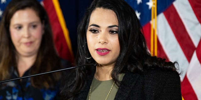 UNITED STATES - MAY 17: Congressional candidate from Texas Mayra Flores speaks during the news conference to announce the formation of the Hispanic Leadership Trust at the Republican National Committee headquarters in Washington on Tuesday, May 17, 2022. 