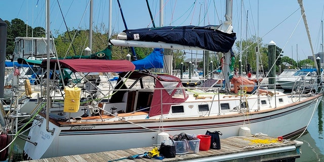 This photo released by the U.S. Coast Guard, shows the sailboat Kyklades. The U.S. Coast Guard is searching for Virginia Beach natives Yanni Nikopoulos and Dale Jones who were aboard the boat and reported overdue after they failed to return when expected from a sailing trip to Portugal’s Azores. 