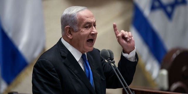 Former Israeli Prime Minister Benjamin Netanyahu will speak in Knesset on Thursday, June 30, 2022, in Knesset, the Israeli parliament in Jerusalem, prior to voting for the parliamentary dissolution bill. 